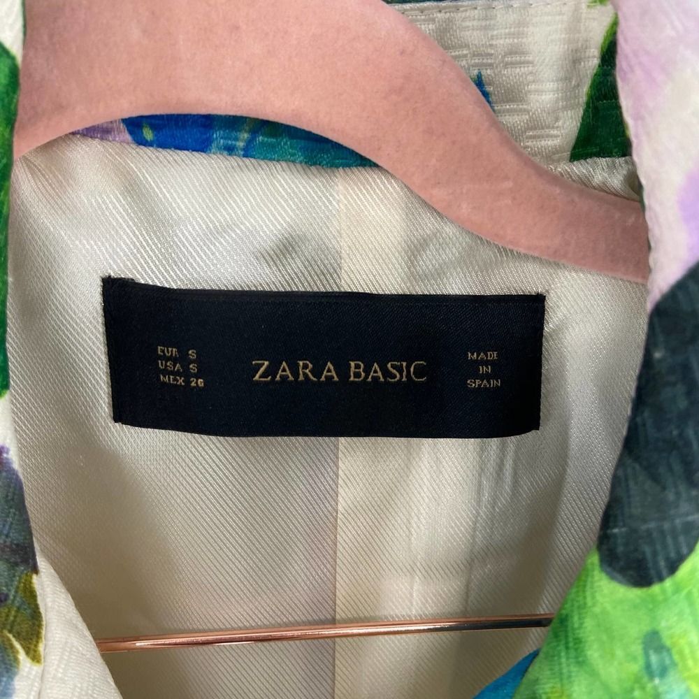 Zara cream jewel tone large floral full zip collared crop jacket womens s - Picture 2 of 4